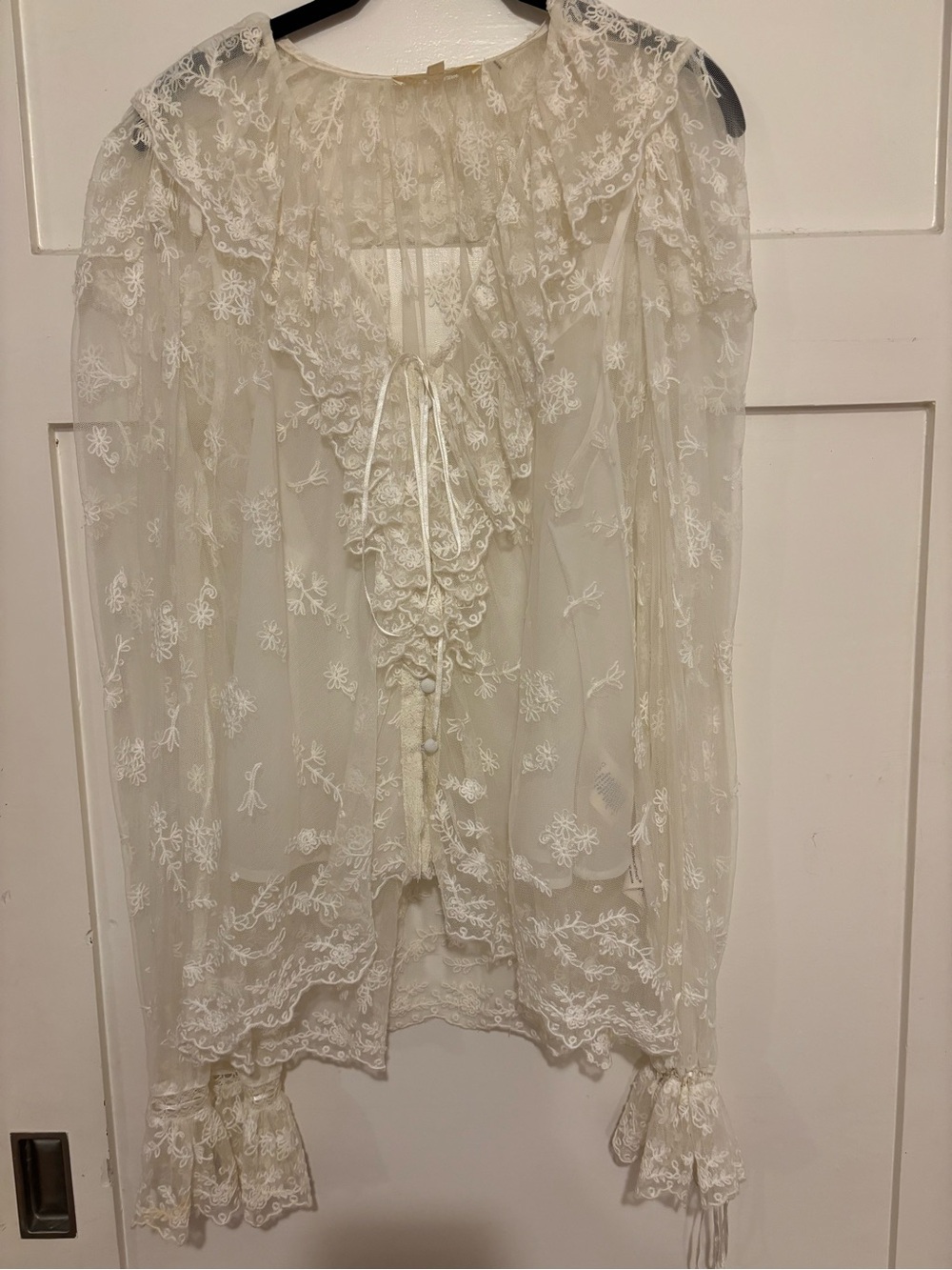 LoveShackFancy Cream Lace Ruffle Blouse - Picture 2 of 3